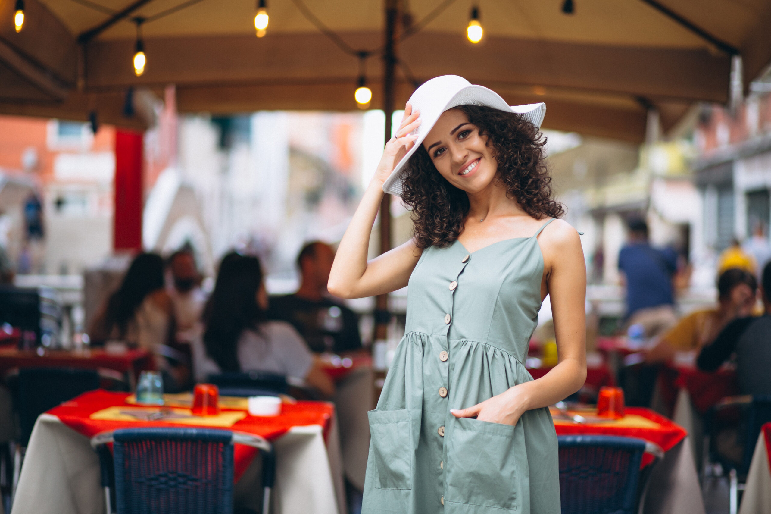 Woman by restaurant in Venice